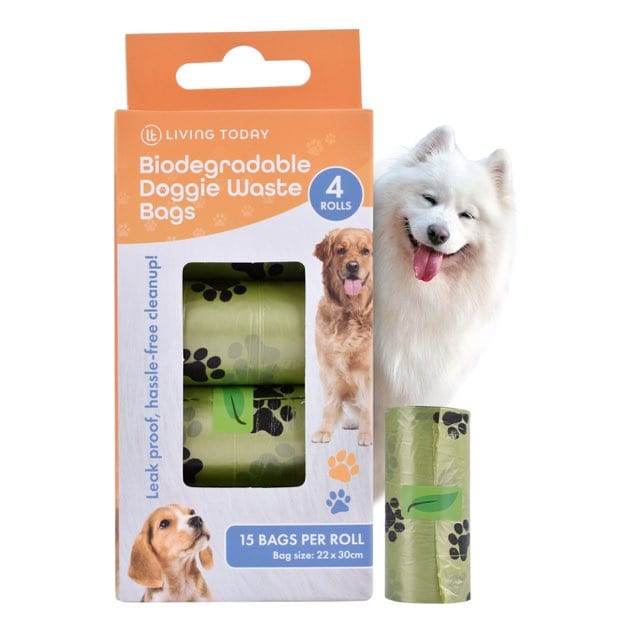 LIVINGTODAY dog poop dispenser and bags LIVINGTODAY 60 Biodegradable Unscented Pet Dog Poop Waste Bags