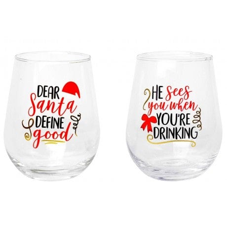 Living Today christmas gift Set of 2 Christmas Santa Stemless Glasses 470ML