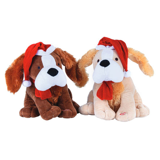 Living Today Inflatable Party Decorations 25cm Animated Musical Plush Dogs with Christmas Hat Flapping Ears Decoration