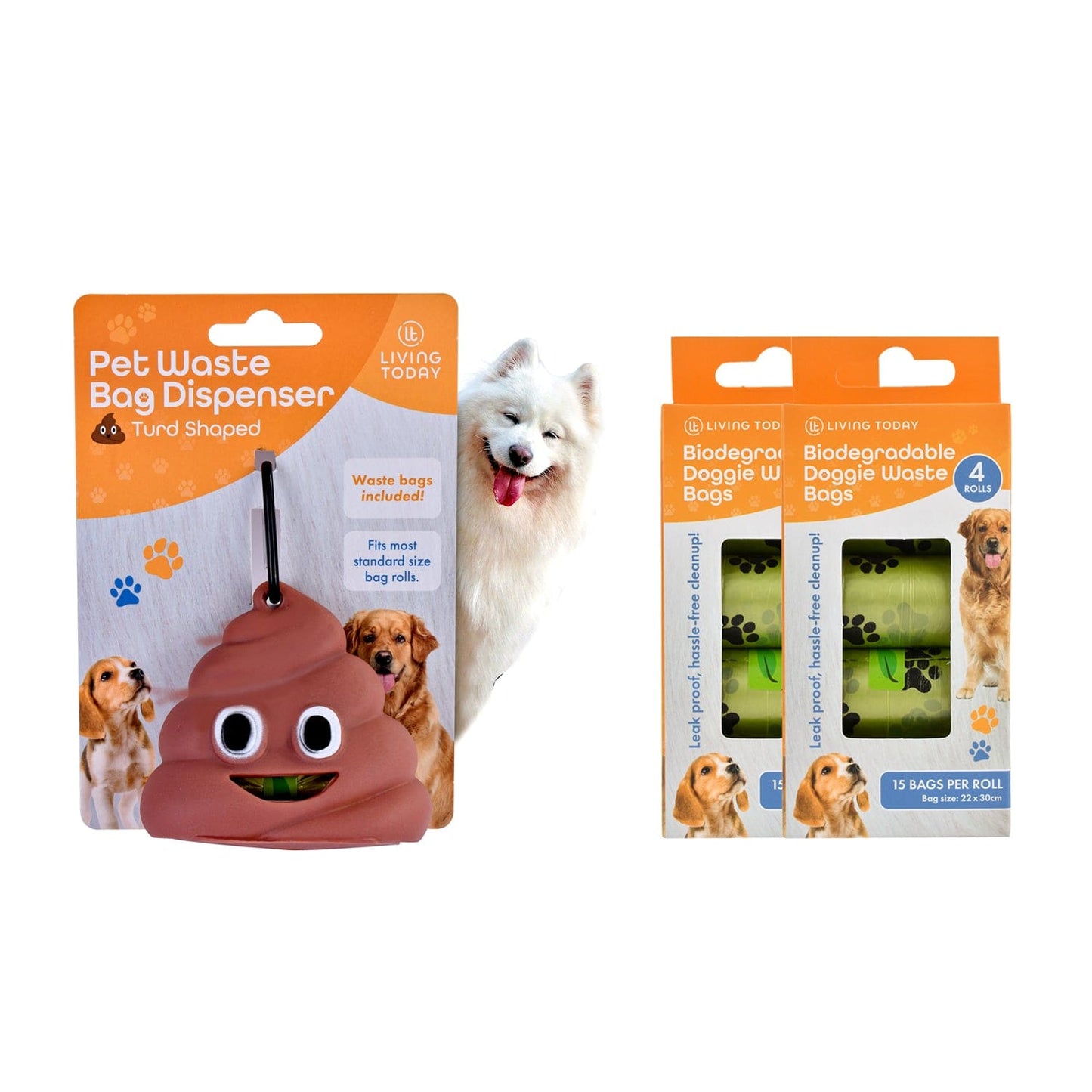 LIVINGTODAY dog poop dispenser and bags LIVINGTODAY Pet Dog Poop Dispenser and 135 Biodegradable Unscented Waste Bags