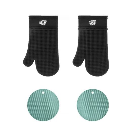 COOK EASY 4 pk Silicone Oven Mitt and Multi Purpose Kitchen Heat Pad Insulation Mat