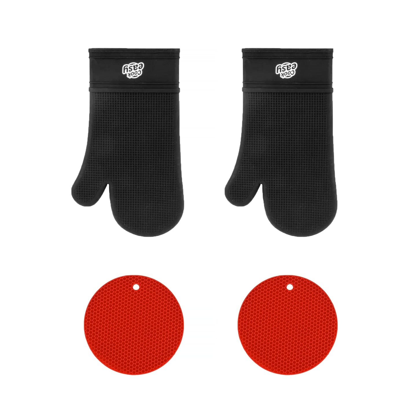 COOK EASY 4 pk Silicone Oven Mitt and Multi Purpose Kitchen Heat Pad Insulation Mat