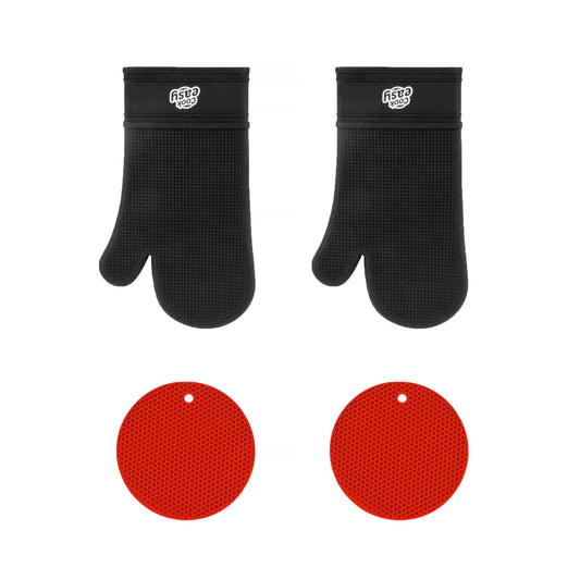 COOK EASY 4 pk Silicone Oven Mitt and Multi Purpose Kitchen Heat Pad Insulation Mat