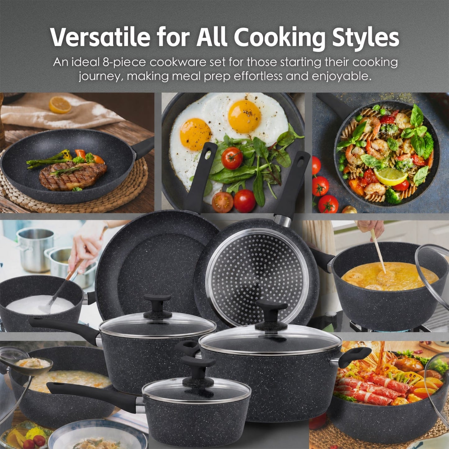 Clevinger Kitchen 8 Pcs Clevinger Non-Stick Cookware Set