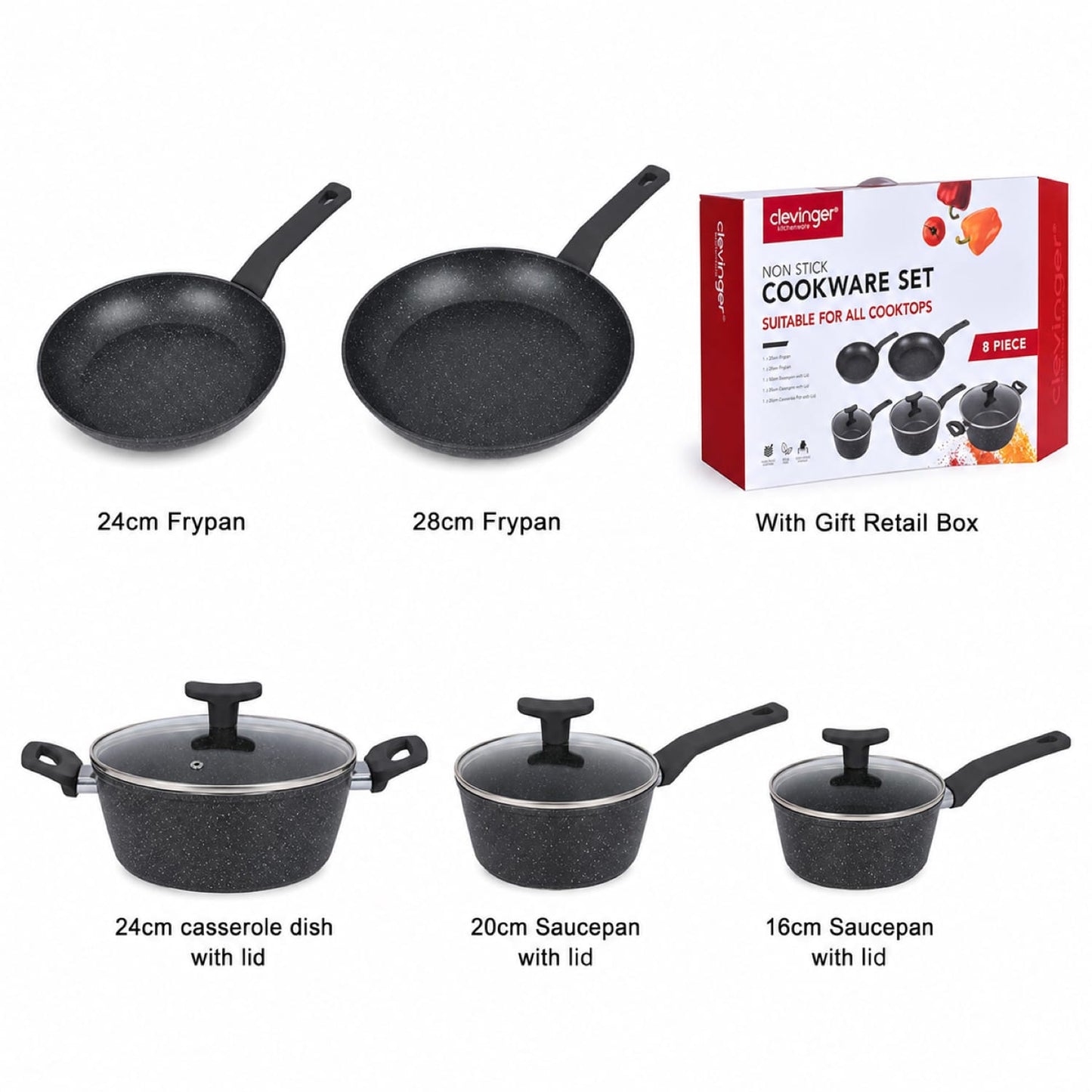 Clevinger Kitchen 8 Pcs Clevinger Non-Stick Cookware Set