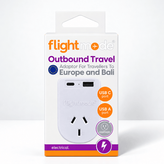 Flightmode travel adptor Flightmode Outbound AU/NZ to EUROPE/BALI Travel Adaptor with USB Type C & A
