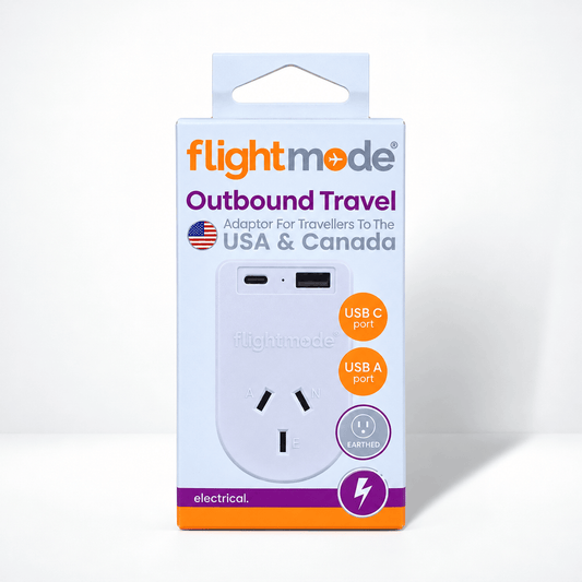 Flightmode travel adptor Flightmode Outbound AU/NZ to USA/CANADA Travel Adaptor with USB Type C & A