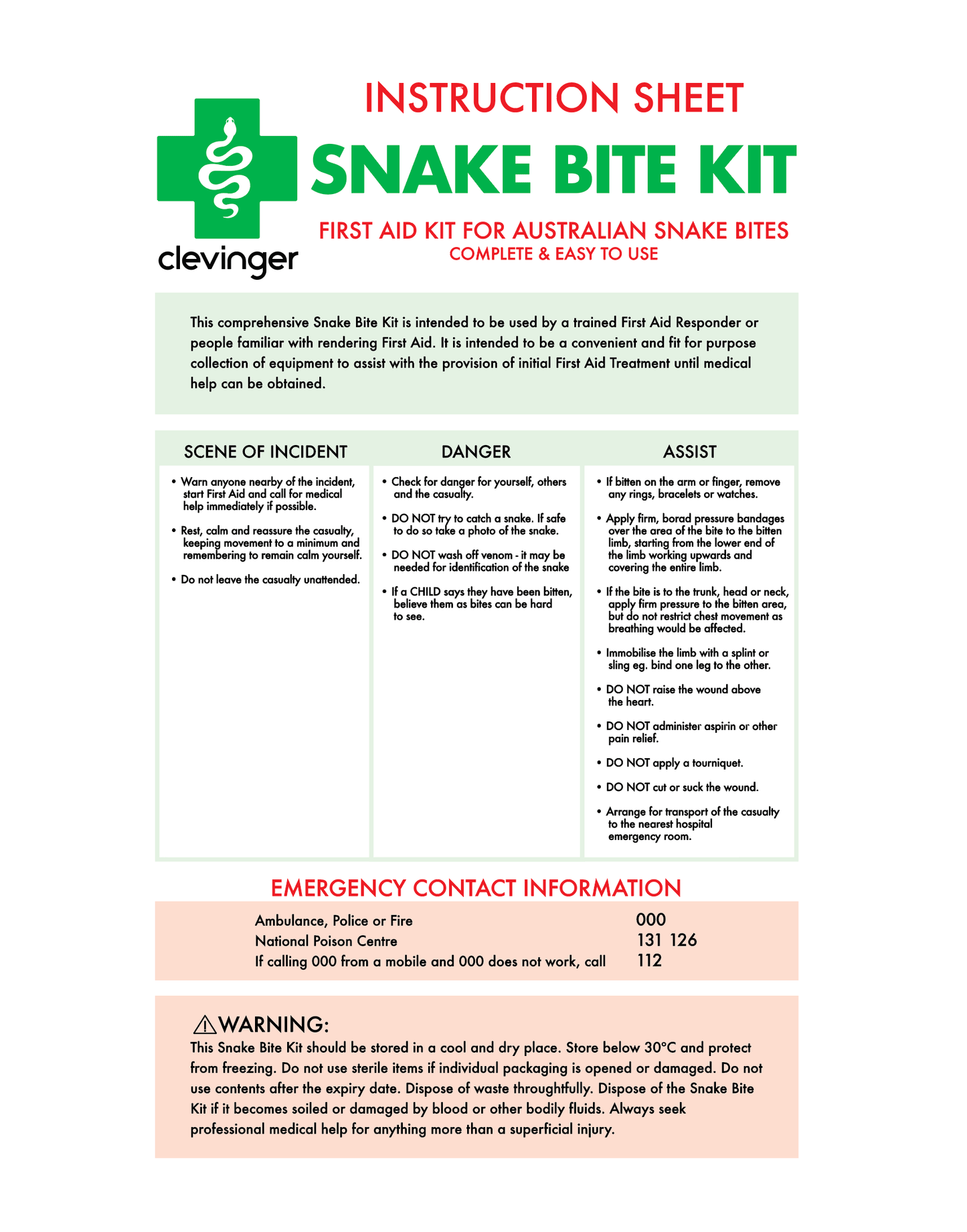 Living Today First Aid Kits Snake Bite Emergency First Aid Kit 9 Piece