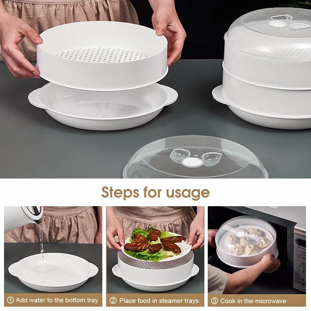 Living Today Homewares Microwave Steamer -2 Tier Double Layer Cooking Appliance Meals Container Kitchen
