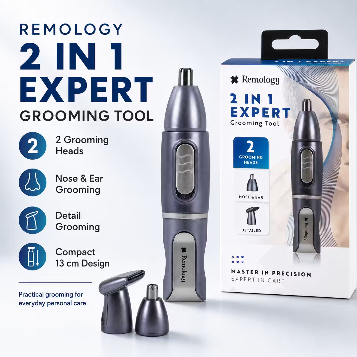 Remology 2-in-1 Men's Nose, Ear & Beard Detail Trimmer Grooming Kit