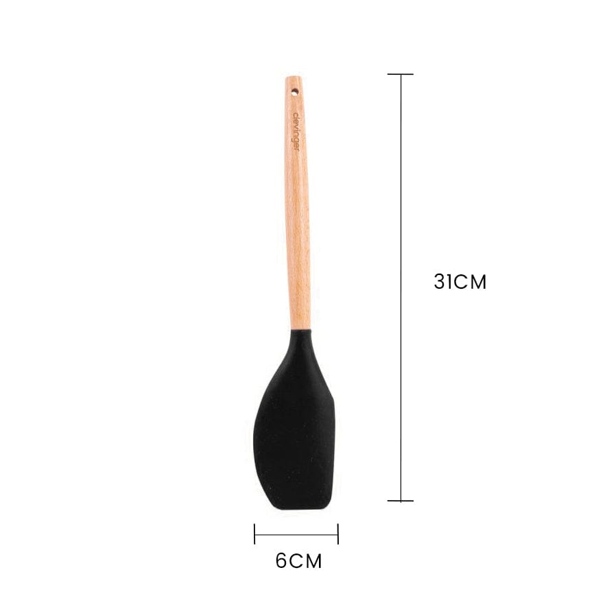 Clevinger Kitchen Beechwood & Silicone Kitchen Baking Utensils Set - Spatula/Whisk/Basting Brush - Charcoal