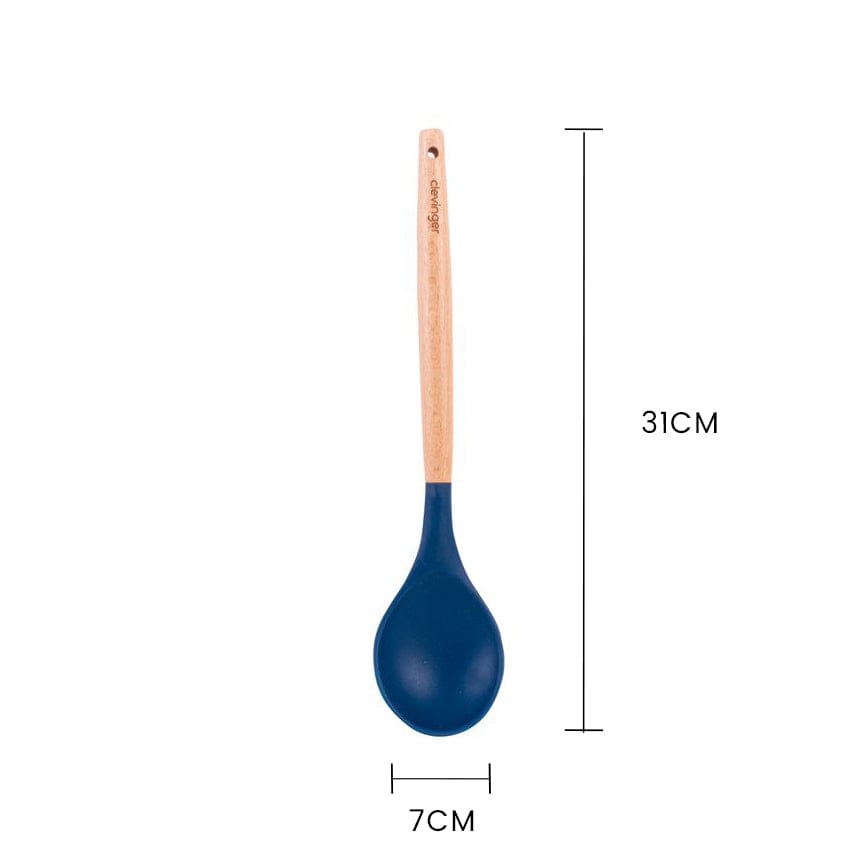 Clevinger Kitchen Beechwood & Silicone Kitchen Cooking Utensils Set - Turner/Spoon/Slotted Turner  - Navy