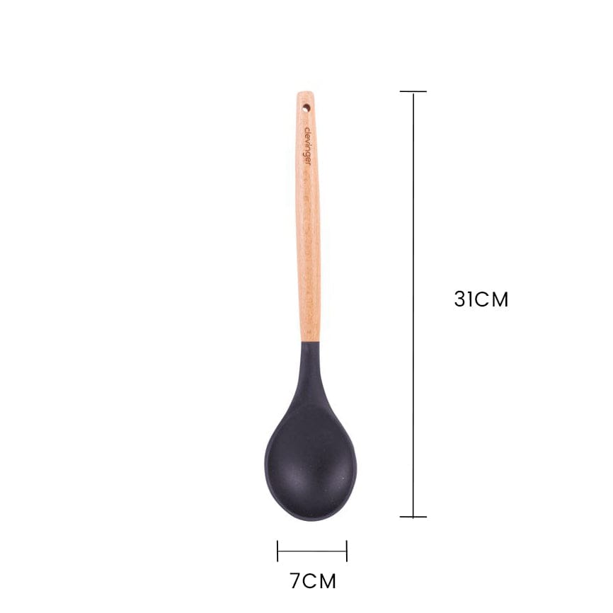 Clevinger Kitchen Beechwood & Silicone Kitchen Cooking Utensils Set - Turner/Spoon/Slotted Turner  - Charcoal