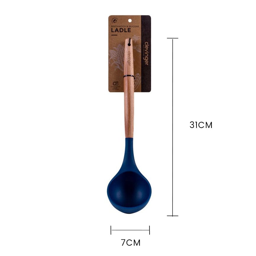 Clevinger 2 pcs Beechwood & silicone ladle navy