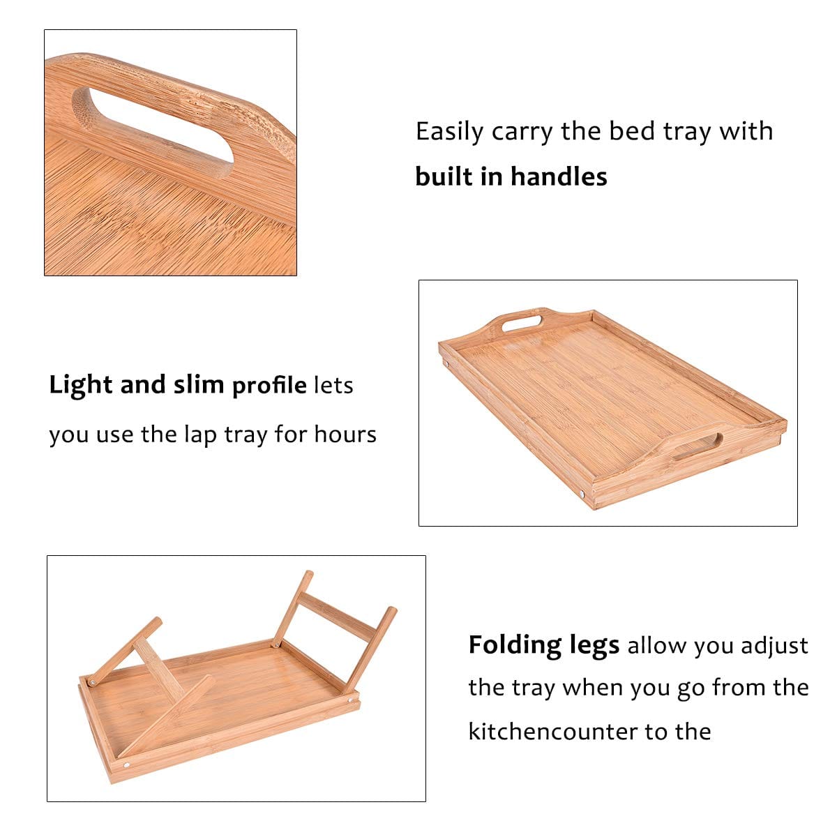 Living Today Homewares Bamboo Bed Table Breakfast/Snack Serving Tray TV Food Stand with Foldable Legs