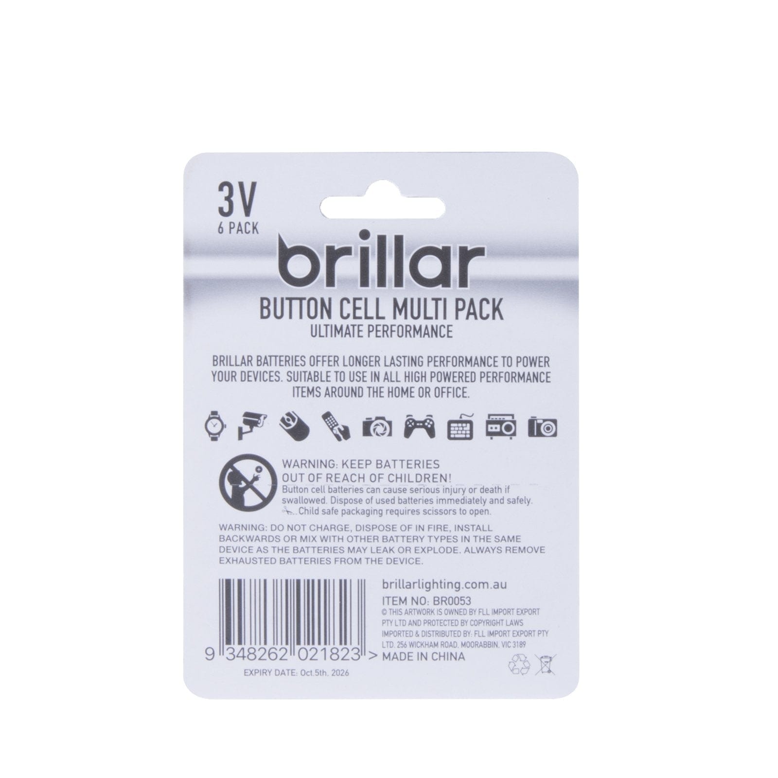 Brillar General Purpose Batteries Brillar Lithium Button Cell Batteries 6pk