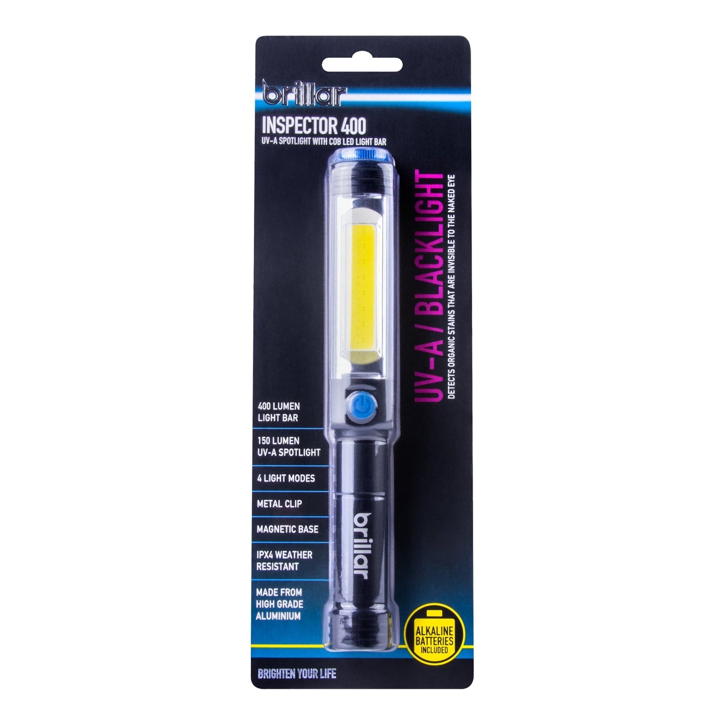 Brillar Flashlights High-Powered 400 Lumen LED UV Inspector Battery Spotlight