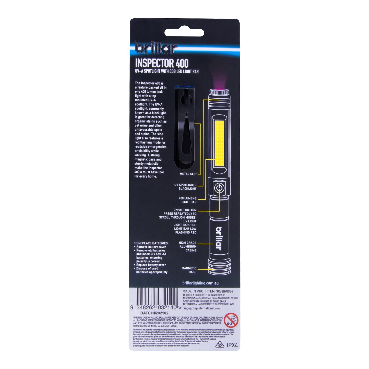 Brillar Flashlights High-Powered 400 Lumen LED UV Inspector Battery Spotlight