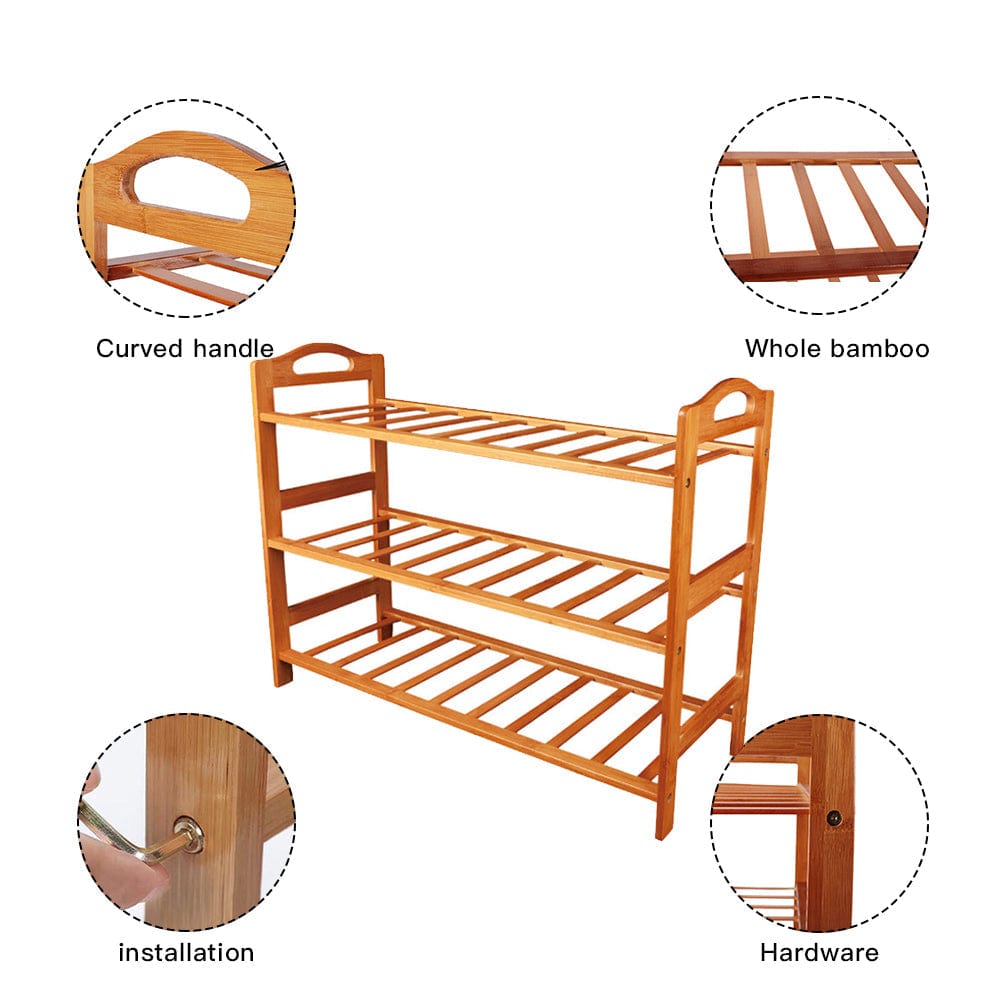 Living Today Shoe Racks & Organizers Bamboo 3 Tiers Layers  Storage Shoe Rack & Organiser