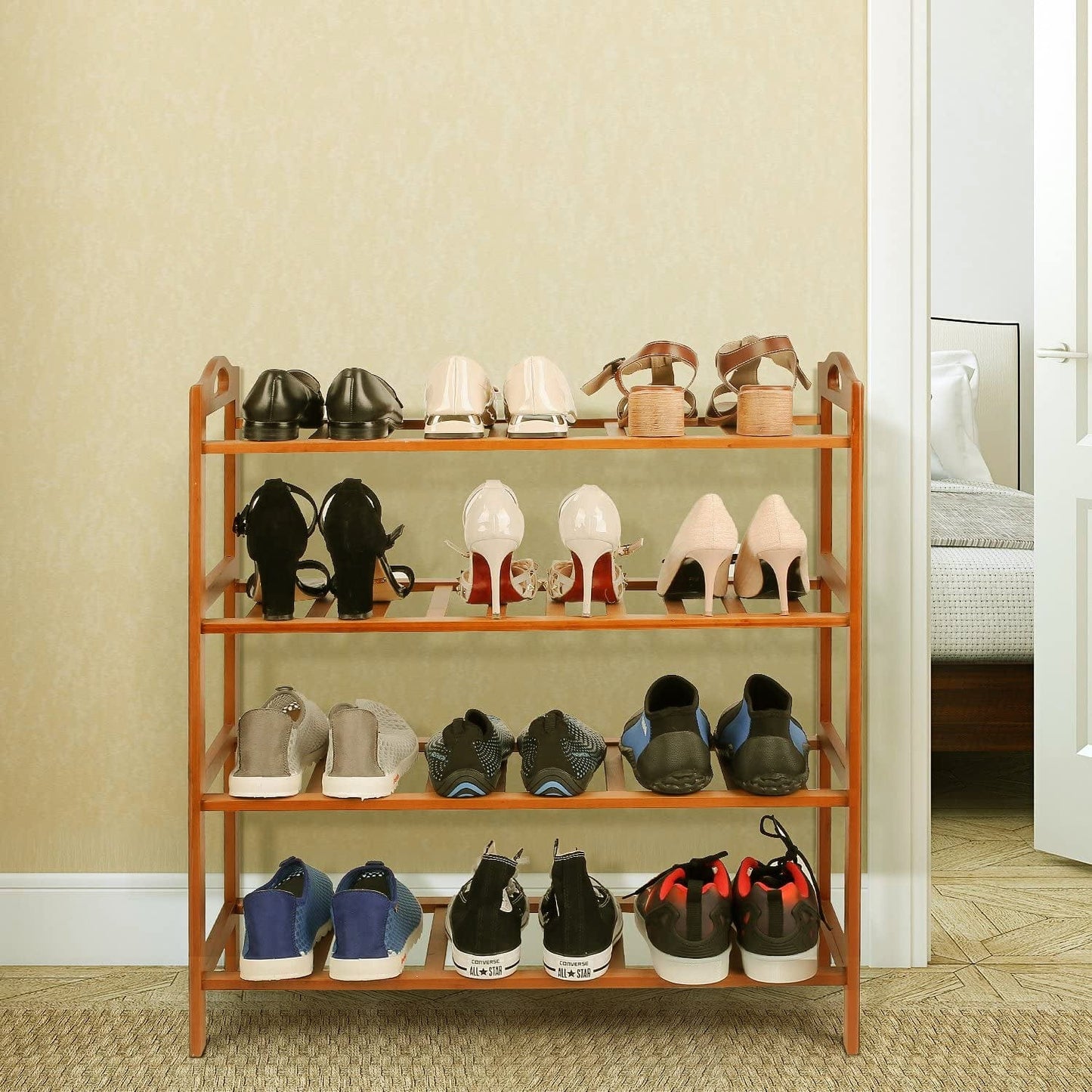 Living Today Shoe Racks & Organizers Bamboo Storage Shoe Rack & Organiser 4 Tiers Layers