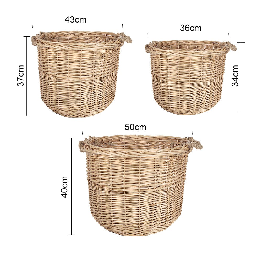 Living Today Homewares 3 Piece Wicker Storage Basket with Handles set