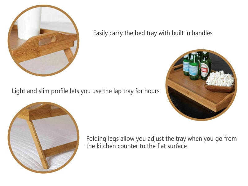 Living Today Homewares 2 x Bamboo Bed Table Breakfast/Snack Serving Tray TV Food Stand with Foldable Legs