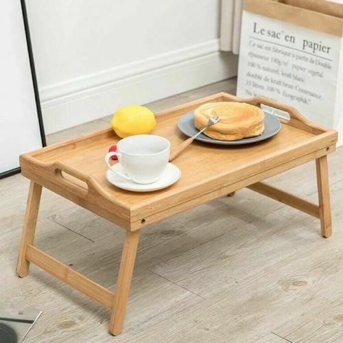 Living Today Homewares 2 x Bamboo Bed Table Breakfast/Snack Serving Tray TV Food Stand with Foldable Legs